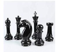 Unique ceramic chess piece horse queen art figures table ornament set decor 6pcs (black)