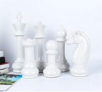 Unique ceramic chess piece horse queen art figures table ornament set decor 6pcs (white)