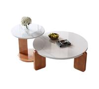 Unique Circle Coffee Table SetSolid Wood Legs & Rock Board Top for Living Room & OfficeStylish Walnut Design 40" + 80" Options for Modern Spaces
