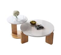 Unique Circle Coffee Table SetSolid Wood Legs & Rock Board TopStylish Natural Wood Design for Living Room & OfficeModern 40" + 80" Tables