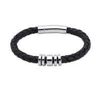 Unique Stainless Steel 5 Ring 21cm Black Leather Bracelet A65BL