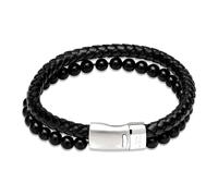 Unique & Co B498BL/21CM Men's Leather Black Onyx Bracelet