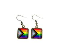 Unique Colorful Rainbow Pattern Earrings Simple Square Dangle Earrings Homosexuality Gay Lesbian LGBT Pride Gifts, S, Zinc, No Gemstone