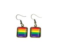 Unique Colorful Rainbow Pattern Earrings Simple Square Dangle Earrings Homosexuality Gay Lesbian LGBT Pride Gifts, S, Zinc, No Gemstone