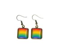 Unique Colorful Rainbow Pattern Earrings Simple Square Dangle Earrings Homosexuality Gay Lesbian LGBT Pride Gifts, S, Zinc, No Gemstone