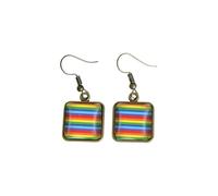Unique Colorful Rainbow Pattern Earrings Simple Square Dangle Earrings Homosexuality Gay Lesbian LGBT Pride Gifts, S, Zinc, No Gemstone
