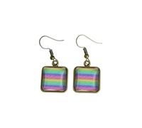 Unique Colorful Rainbow Pattern Earrings Simple Square Dangle Earrings Homosexuality Gay Lesbian LGBT Pride Gifts, S, Zinc, No Gemstone