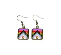 Unique Colorful Rainbow Pattern Earrings Simple Square Dangle Earrings Homosexuality Gay Lesbian LGBT Pride Gifts, S, Zinc, No Gemstone