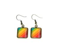 Unique Colorful Rainbow Pattern Earrings Simple Square Dangle Earrings Homosexuality Gay Lesbian LGBT Pride Gifts, S, Zinc, No Gemstone