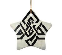 Unique Cone Symbol Printed Star Shape Ceramic Pendant, Perfect for Decorating Your Home Christmas Tree for Winter Parties