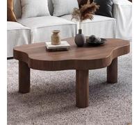 Unique Contemporary Solid Wood Coffee Table Irregular Cloud Design Minimalist Low Sofa Table with 3 Sturdy Legs Walnut Finish Rounded Edges Natural Texture 80x55x40cm