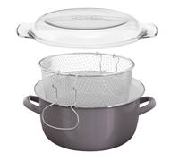 Unique Cool Grey Enamel Deep Fryer, Durable Steel Frying Pan With Basket & Lid, Multipurpose Fish Fryer Pot Premier Housewares Grey One Size
