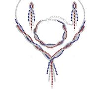 unique corn 4th of July Outfits for Women - Red White and Blue Rhinestone Necklace Bracelet Earrings Set, Patriotic Jewelry Set for Independence Day Accessories Gifts, Regular Size, Zinc, No Gemstone
