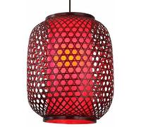 Unique Countryside Dining Room Atmosphere Lighting Classic Bamboo Chandelier Wicker Lampshade Red PVC Retro Hanging Suitable for Kitchen Bedroom Living Room
