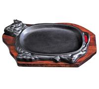 Unique Cow Design Cast Iron Sizzler Platter with Wooden Trivet 24cmx16cm
