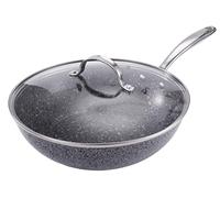 Unique Craft Nonstick Wok Pan with lid, Granite Effect - Flat Bottom, Non-Scratch Coating for Cooking, Boiling, Sautee, Steam - Ideal for Gas, Electric, Induction & Ceramic Stoves, 28 cm