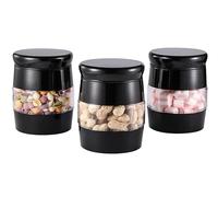 UNIQUE CRAFTS 3pcs Stackable Tea Coffee Sugar Canisters Set Glass Food Storage Jars with Lids Airtight Tea Sugar and Coffee Containers Set Jars (BLACK)
