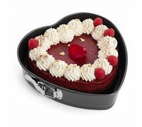 UNIQUE CRAFTS Heart Shape Cake Tin,9.5-Inch Cake Tin,Removable Base,Stainless Steel Cake Mold with Snap Closure and Non Stick Layer,Easy to Demould, for Chiffon Cake,Black