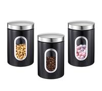 UNIQUE CRAFTS Kitchen Storage Canisters, 700ml, Set of 3, Black Metal with See-Through Window, Airtight Tea Coffee Sugar Containers