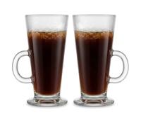 UNIQUE CRAFTS Latte Glasses Set of 2, 270ml Tall Glass Coffee Mugs | Footed cafe style, couples gift set, cappuccino, tea, milk & juice, iced coffee, ice cream sundae, thick base