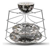 UNIQUE CRAFTS Premium 4-Tier Corner Plate Rack Kitchen Cupboard Storage Organiser Black Dish Stacker & Plate Shelf Stand Space-Saving Cabinet Organiser for Small & Large Plates (23cm) (Silver)