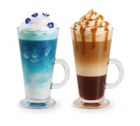 UNIQUE CRAFTS Set of 2 Latte Glasses, 240 ml Temperature Resistant-Hot Drink Cafe Mugs, Stylish Coffee/Tea Cups, for Ice Cream Latte, Cappuccino, Espresso & Hot Chocolate -Mugs with Handle (Set of 2)