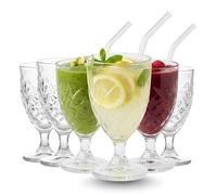 UNIQUE CRAFTS Set of 6 180ml Vintage Embossed Drinking Glasses | Crystal Water Goblets for Cocktails, Wine, & Soft Drinks | Retro Stripped Origami Glassware