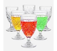 UNIQUE CRAFTS Set of 6 Vintage Water Goblets | 180ml Retro Crystal Drinking Glasses, Embossed Cocktail & Wine Glasses, Break Resistant, Striped Pattern