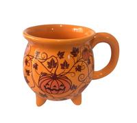 Unique Crucible Mug with Orange Floral Pattern for Coffee and Hot Beverages Drinking Cup Set (Orange, 13.5cm)