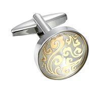 Unique Cufflinks Style Round 316L Stainless Steel Cuff links for Men (Silver)