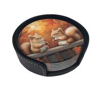 Unique Custom Coasters Set of 6 - Personalized Drink Coasters with Holder, Perfect for Home Bar Decor and Coffee Table Decor, Made from Microfiber PU Leather A pair of squirrels