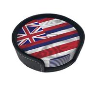 Unique Custom Coasters Set of 6 - Personalized Drink Coasters with Holder, Perfect for Home Bar Decor and Coffee Table Decor, Made from Microfiber PU Leather Flag of Hawaii American