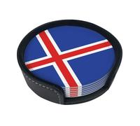 Unique Custom Coasters Set of 6 - Personalized Drink Coasters with Holder, Perfect for Home Bar Decor and Coffee Table Decor, Made from Microfiber PU Leather Flag of Iceland