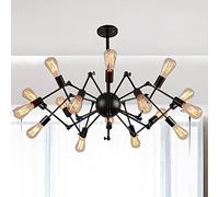 Unique & Customizable 2-in-1 Spider & Sputnik Pendant Light: 12 Perfectly Balanced Black Steel Arms. Great Black Ceiling Light for Living Room, Kitchen, Bedroom, Dining Room & Hallway