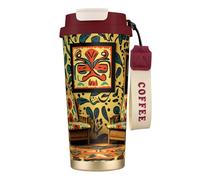 Unique Customized Coffee Mug - Insulated Stainless Steel Tumbler for Travel, Home & Office - 17 oz Native American Folk Art Red