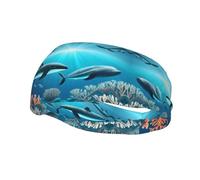 Unique Customized Headbands for Men and Women - Stylish Sweat Bands for Running, Workout, and Sports - Moisture Wicking and Stretchable Dolphins Sun Joy