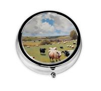 Unique Customized Pill Organizer - 7 Day AM PM Travel Pill Box with Full Print Design - Iron Plating Mini Medicine Organizer Cows Pastoral Vista