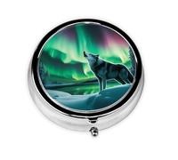 Unique Customized Pill Organizer - 7 Day AM PM Travel Pill Box with Full Print Design - Iron Plating Mini Medicine Organizer Howling Wolf Aurora