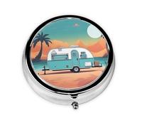 Unique Customized Pill Organizer - 7 Day AM PM Travel Pill Box with Full Print Design - Iron Plating Mini Medicine Organizer Camper Moon View