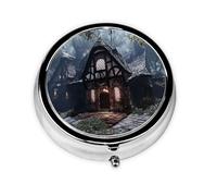 Unique Customized Pill Organizer - 7 Day AM PM Travel Pill Box with Full Print Design - Iron Plating Mini Medicine Organizer Brick Houses in The Forest