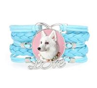Unique Cute Big Eyes Akita Dog Love Adjustable Leather Braided Bracelet Blu
