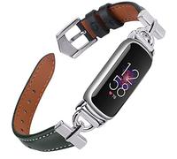Unique D-Shape Metal Buckle Bands Compatible with Fitbit Luxe Bands for Women Top Grain Leather Strap Compatible with Fitbit Luxe/Fitbit Luxe Special Edition Fitness Tracker, Silver/black, Classic