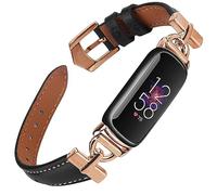 Unique D-shape Metal Buckle Bands Compatible with Fitbit Luxe for Women - Top Grain Leather Strap for Luxe/Special Edition Fitness Tracker (Rose Gold/Black)