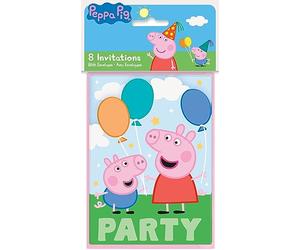 Unique Delightful Multicolor Peppa Pig Rectangular Paper Cards Invitations - 8 Count, Stylish & Eye-Catching Design - Perfect for Kids' Parties