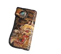 Unique Designer Genuine Cow Leather Men's Large Engraved Clutch Wallet Handmade Long Purse Hasp Closure Male Card Holders, Dark Grey, 20cm (Length) x 10cm(Height) x 3.5cm(Deep), Retro, Classic