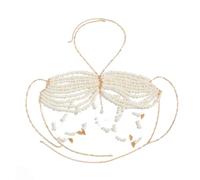 Unique Designs Elegant Pearls Body Jewelry Bra Chain Soft Fabric Decorative Accessory For Bolds Fashionable Statement Costumes Jewelry