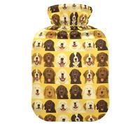 Unique Dogs Face Yellow Hot Water Bottle with Soft Cover, 1L Warm Water Bottle for Bed for Period Cramps