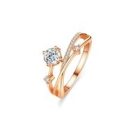 Unique Engagement Ring, Bridal Rings Round and Cross with 0.5ct Moissanite 18K Rose Gold Size M 1/2