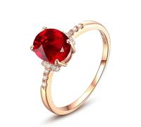 Unique Engagement Ring Lab Created Ruby Rings for Women Sterling Silver 18K Gold Oval Shape Size M 1/2 Solid Not Plated Premium for Aunt Birthday Jewelry