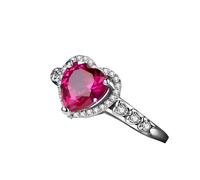 Unique Engagement Ring Lab Created Ruby Rings for Women Sterling Silver 9K White Gold Heart Shape Size T 1/2 Solid Not Plated Fashion for Wife Mothers Day